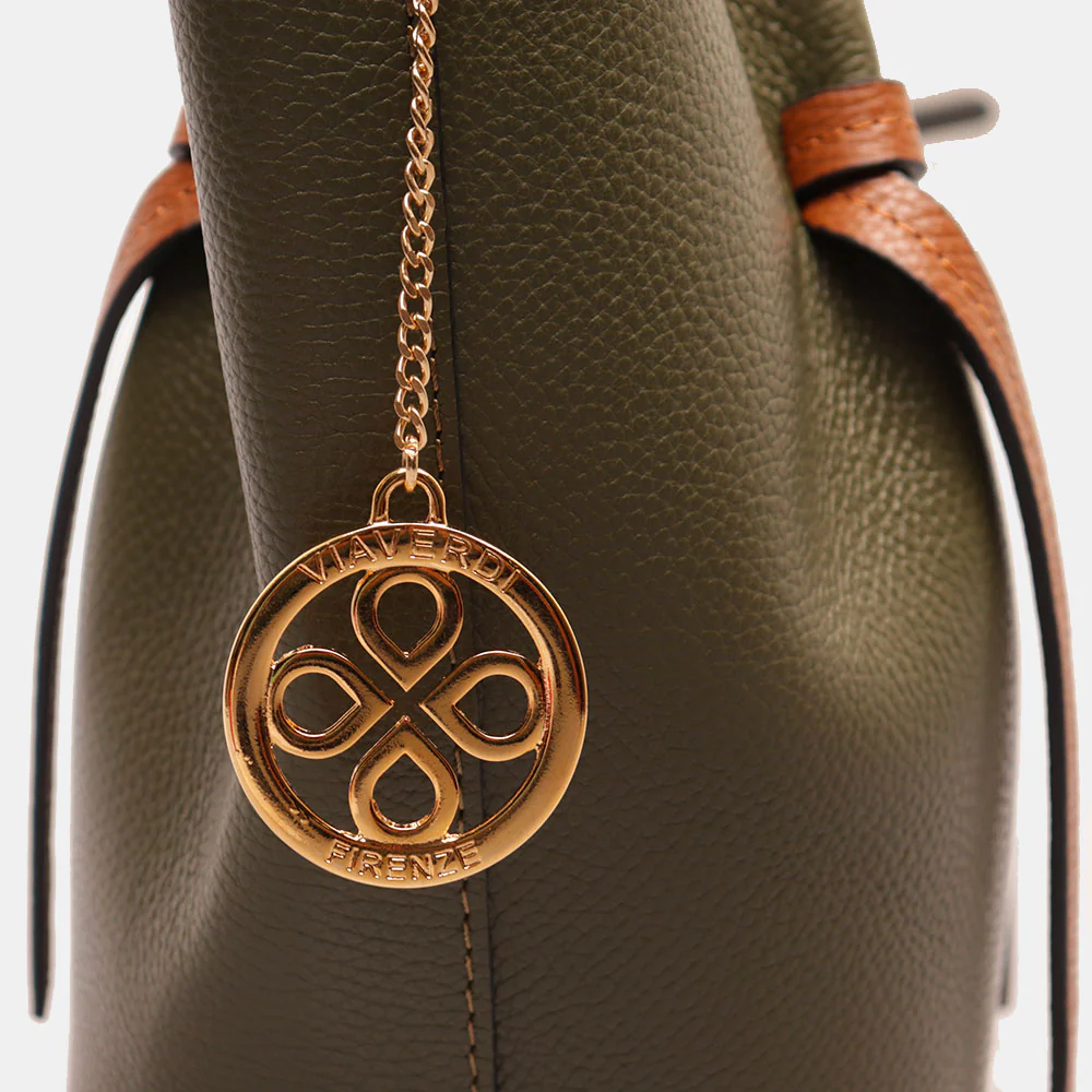 Borsa a Mano con Tracolla VIAVERDI in Pelle Verde e Marrone Made in Italy linea Castiglione - Image 9
