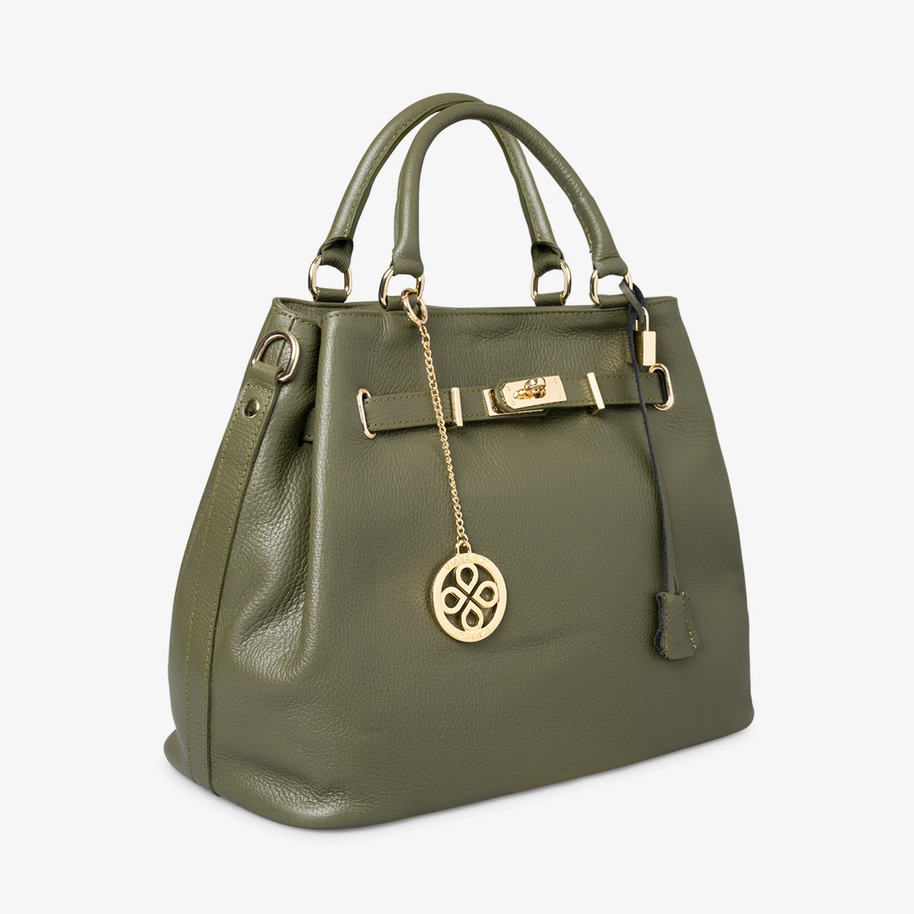 Borsa Grande a Mano con Tracolla VIAVERDI in Pelle Verde Made in Italy linea Artimino - Image 4