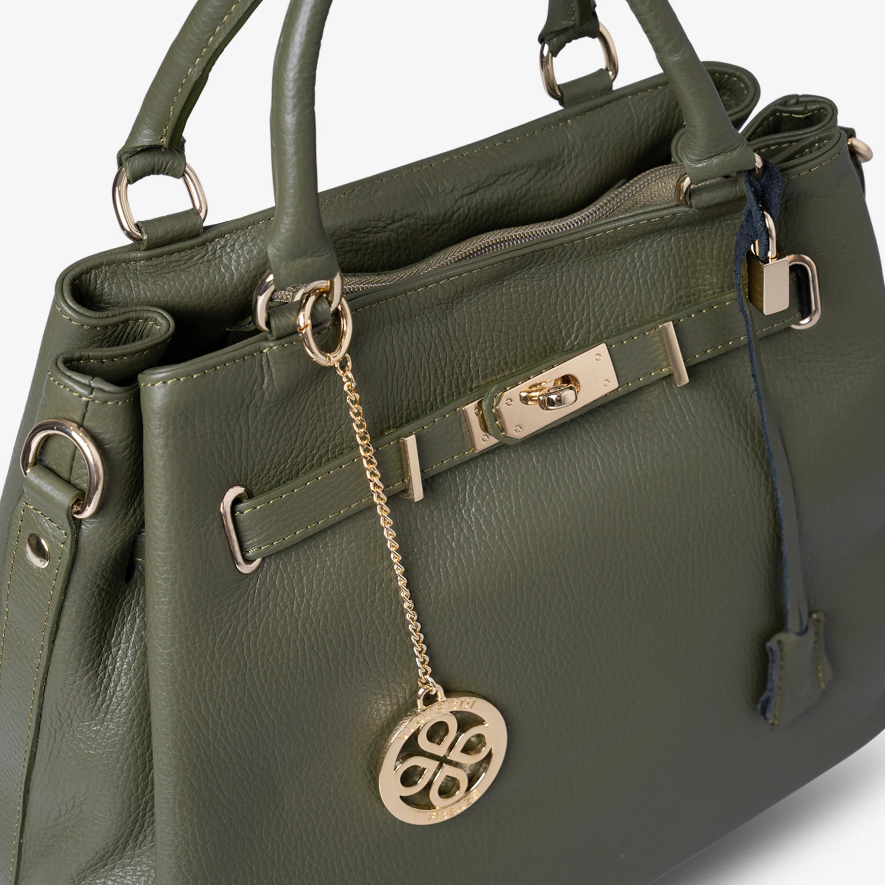 Borsa Grande a Mano con Tracolla VIAVERDI in Pelle Verde Made in Italy linea Artimino - Image 7