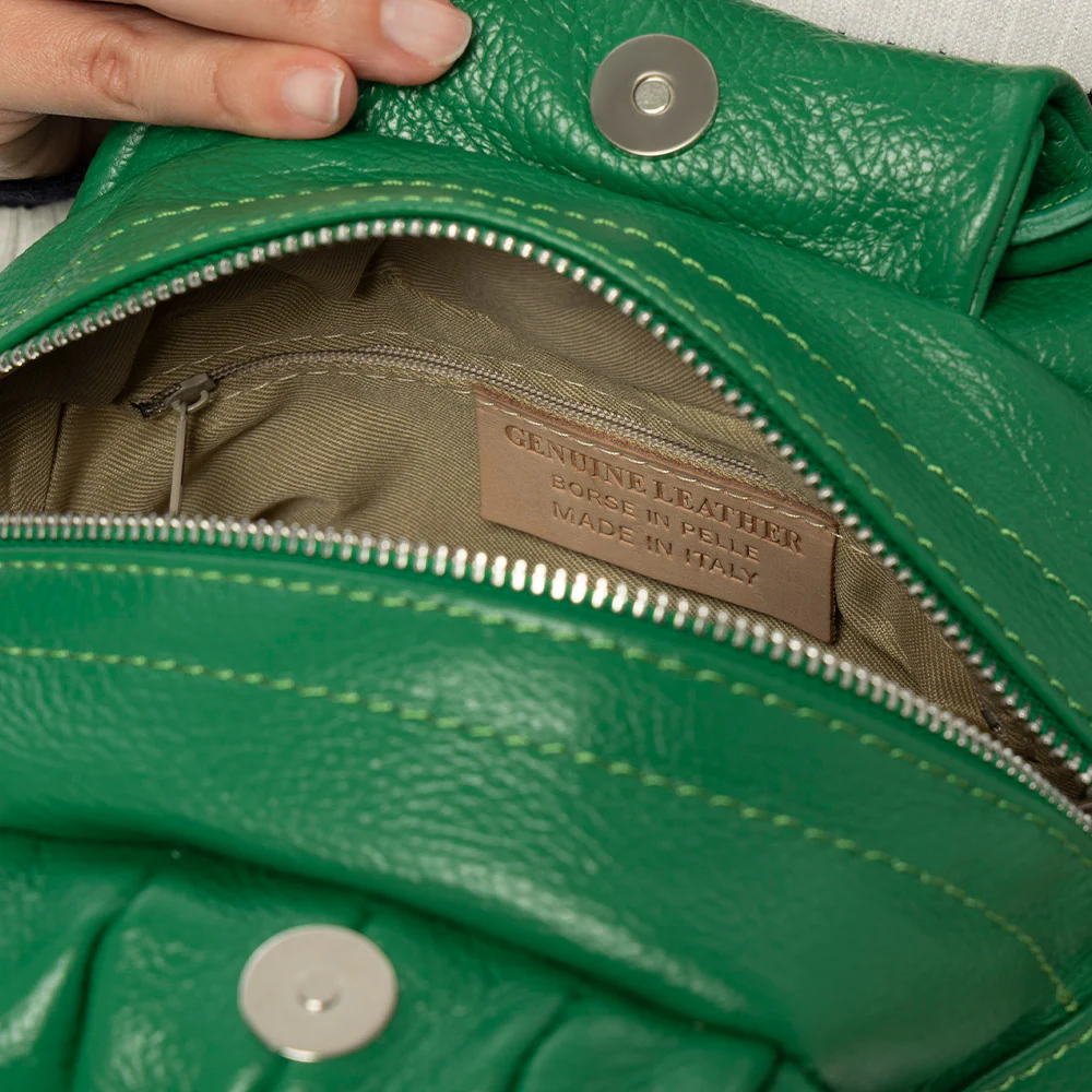 Borsa a Mano con Tracolla VIAVERDI in Pelle Verde Made in Italy linea Certaldo - Image 6