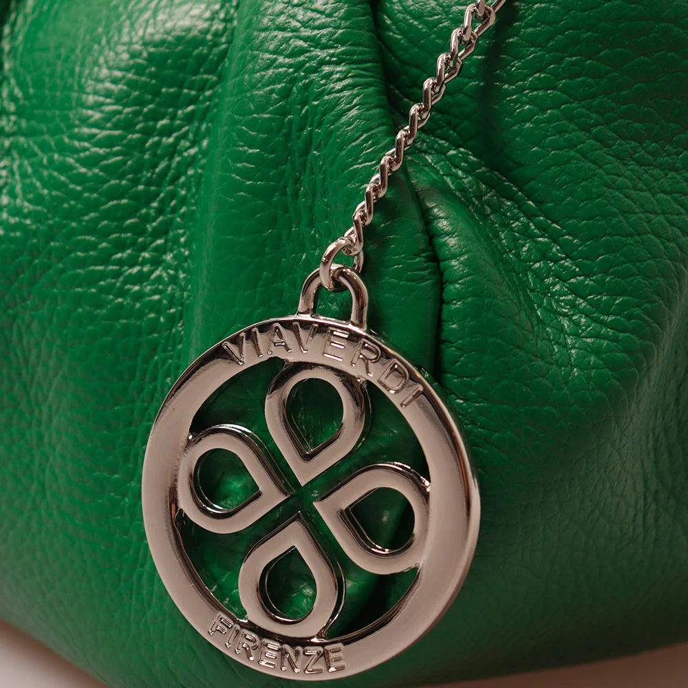 Borsa a Mano con Tracolla VIAVERDI in Pelle Verde Made in Italy linea Certaldo - Image 8