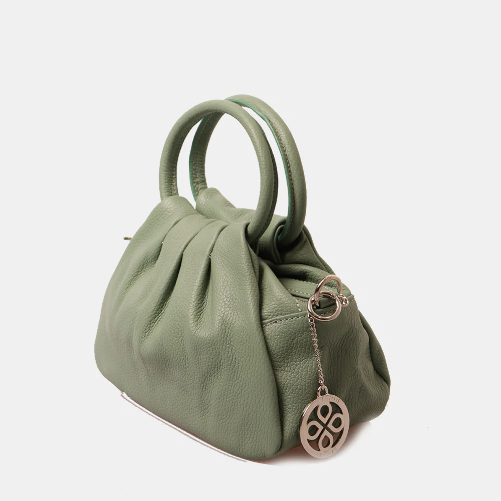 Borsa a Mano con Tracolla VIAVERDI in Pelle Verde Menta Made in Italy linea Certaldo - Image 4
