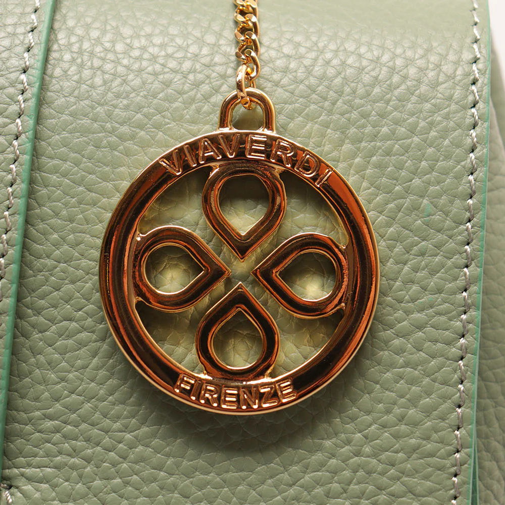 Borsa a Mano con Tracolla VIAVERDI in Pelle Verde Menta Made in Italy linea Fiesole - Image 7