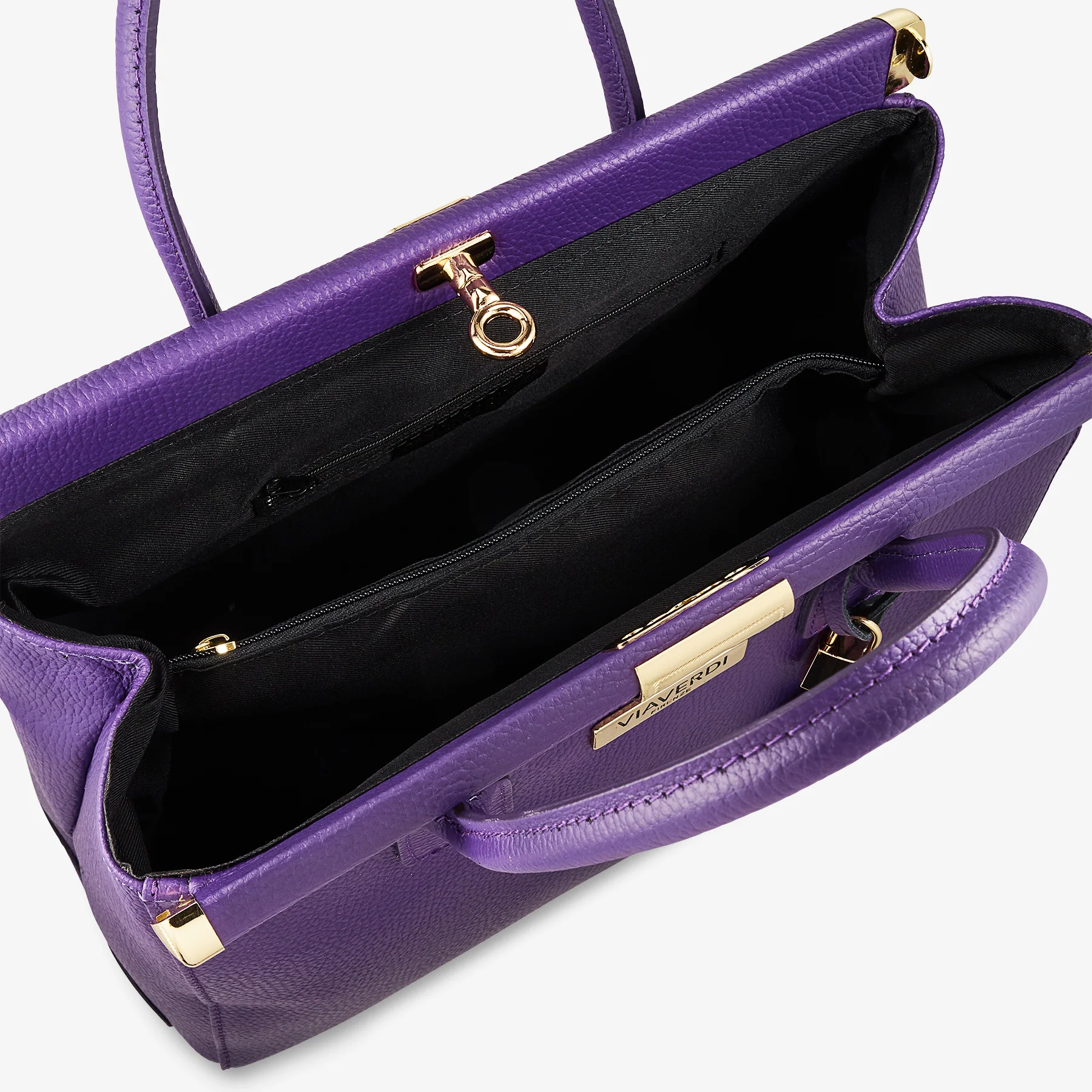 Borsa a Mano con Tracolla VIAVERDI in Pelle Viola Made in Italy Linea Barga - Image 6