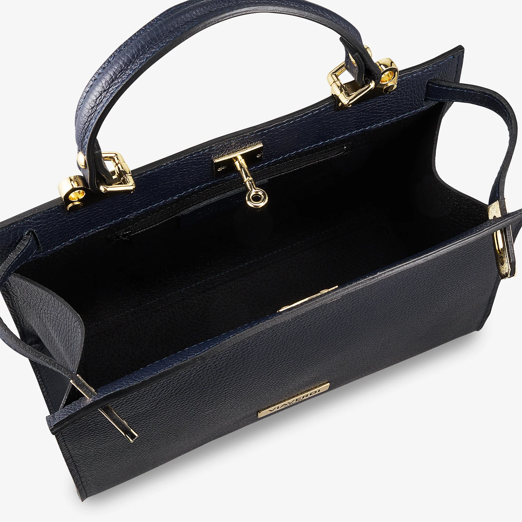 Borsa a Mano in Pelle Blu con Tracolla VIAVERDI Made in Italy Linea Barga - Image 4