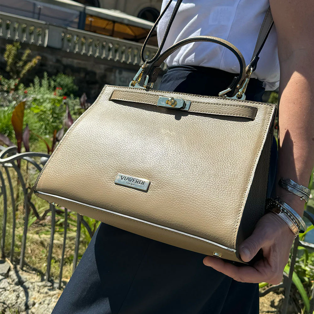 Borsa a Mano in Pelle Marrone con Tracolla VIAVERDI Made in Italy Linea Barga - Image 7