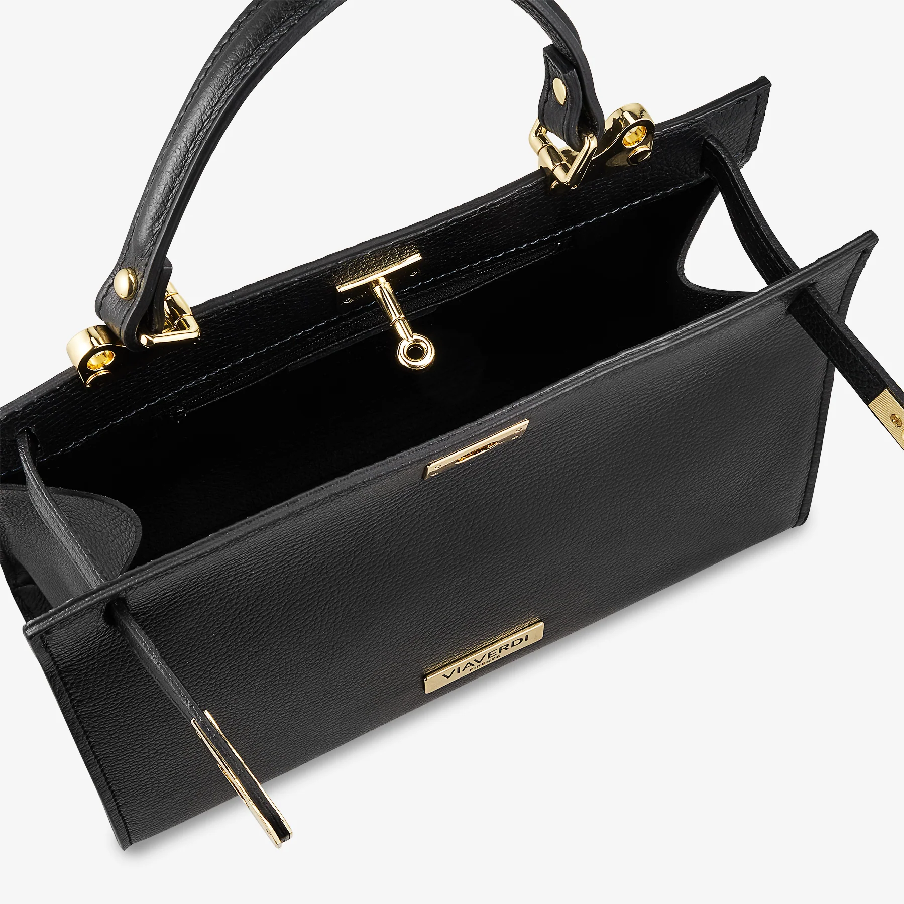 Borsa a Mano in Pelle Nera con Tracolla VIAVERDI Made in Italy Linea Barga - Image 4