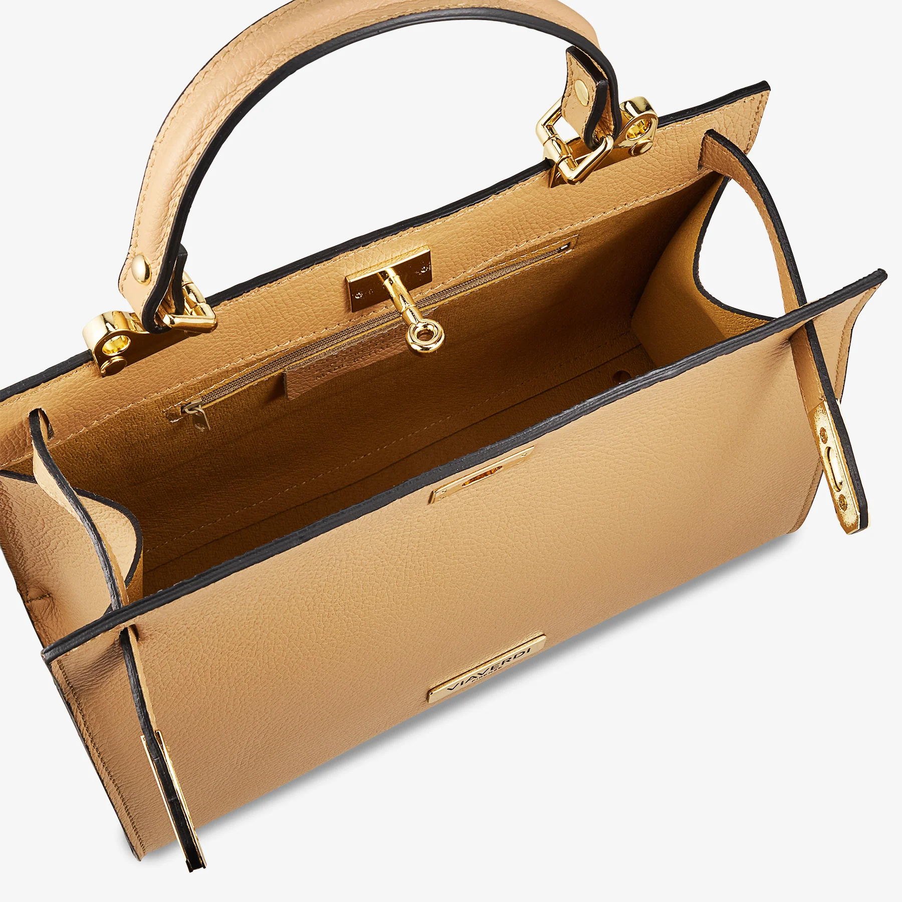 Borsa a Mano in Pelle Nocciola con Tracolla VIAVERDI Made in Italy linea Barga - Image 4