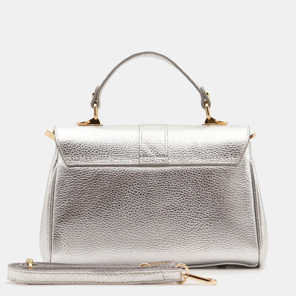 Borsa a Mano VIAVERDI in Pelle Argento Made in Italy linea Montalcino - Image 4
