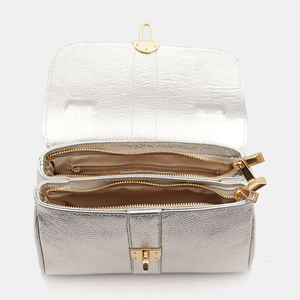 Borsa a Mano VIAVERDI in Pelle Argento Made in Italy linea Montalcino - Image 6