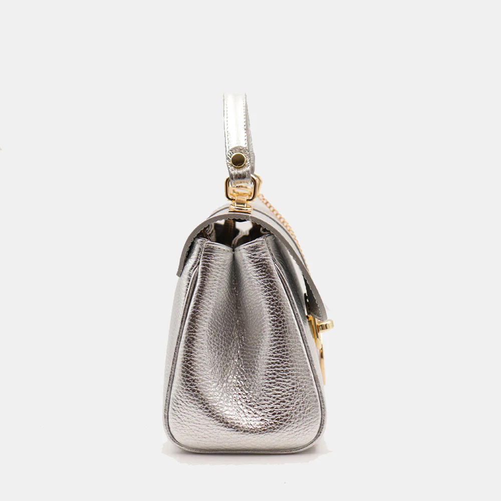 Borsa a Mano VIAVERDI in Pelle Argento Made in Italy linea Montalcino - Image 7