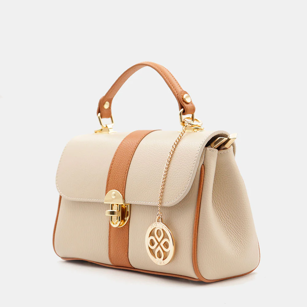 Borsa a Mano VIAVERDI in Pelle Beige e Cuoio Made in Italy linea Montalcino - Image 3