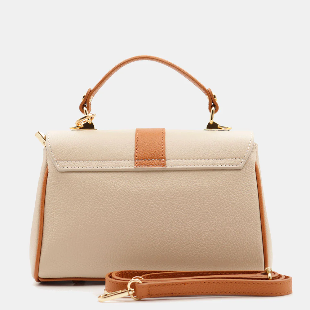 Borsa a Mano VIAVERDI in Pelle Beige e Cuoio Made in Italy linea Montalcino - Image 4