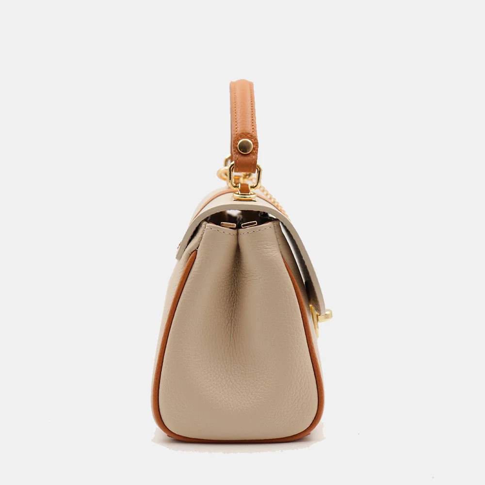 Borsa a Mano VIAVERDI in Pelle Beige e Cuoio Made in Italy linea Montalcino - Image 6