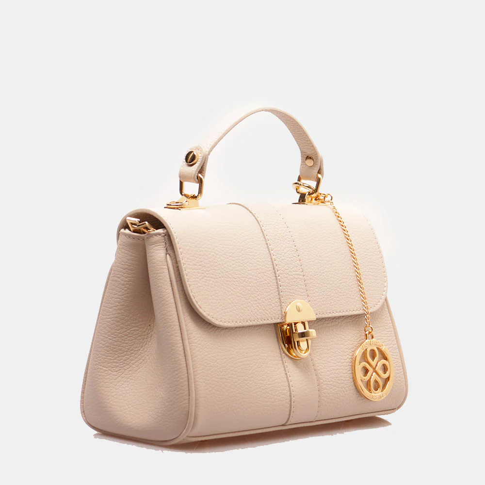 Borsa a Mano VIAVERDI in Pelle Beige Made in Italy linea Montalcino - Image 3