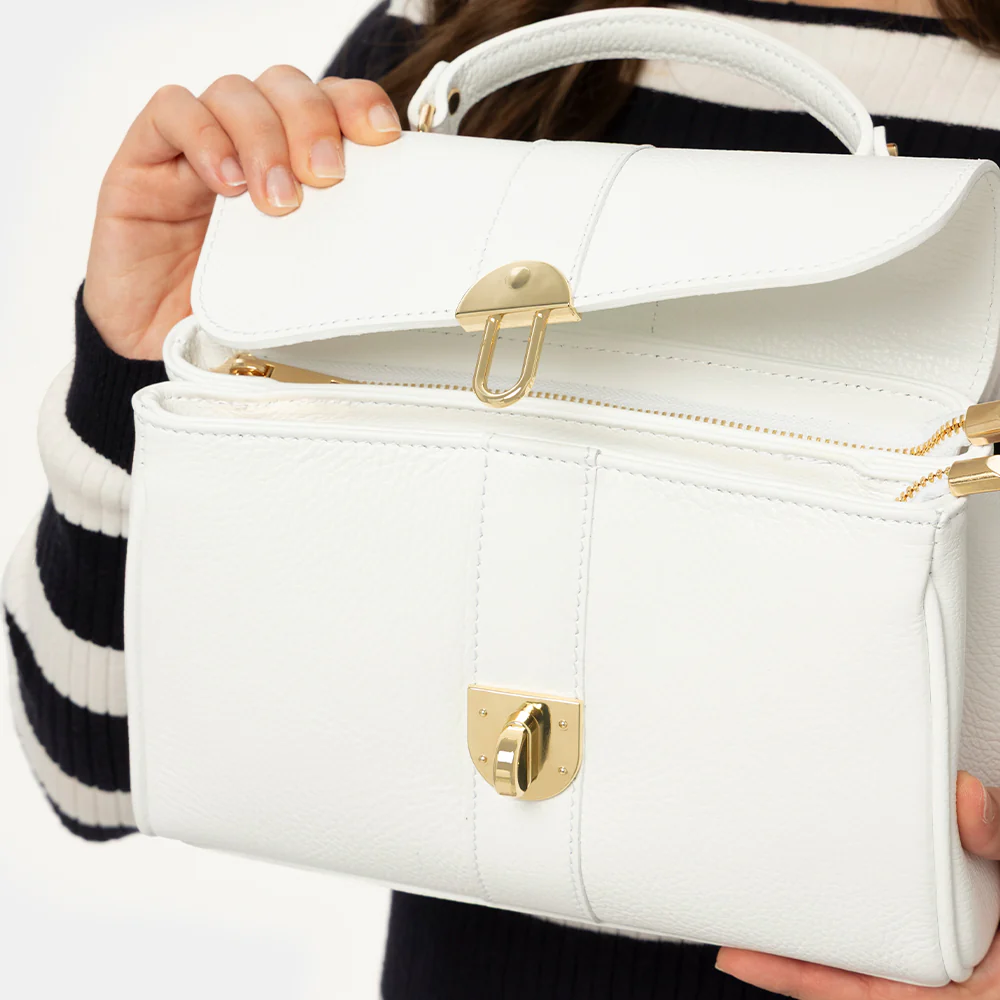 Borsa a Mano VIAVERDI in Pelle Beige Made in Italy linea Montalcino - Image 8