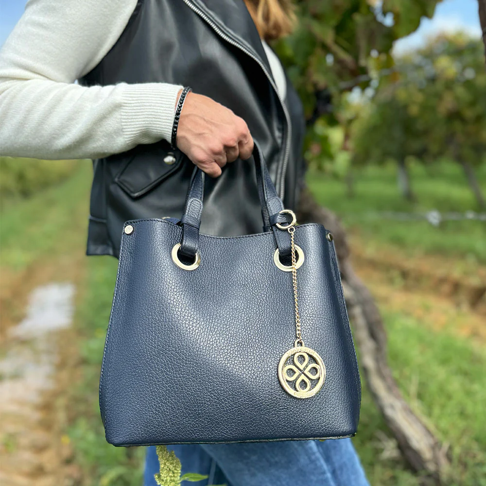 Borsa a Mano VIAVERDI in Pelle Blu Made in Italy - Image 11