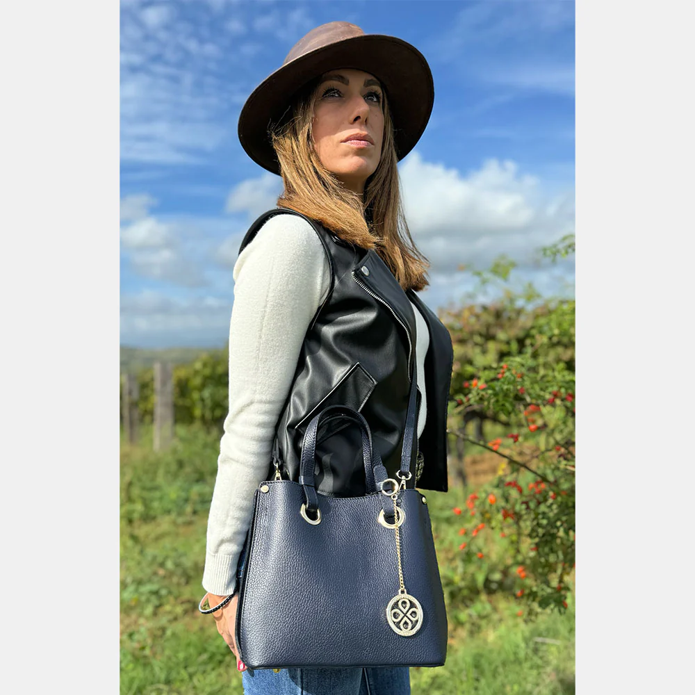 Borsa a Mano VIAVERDI in Pelle Blu Made in Italy - Image 2