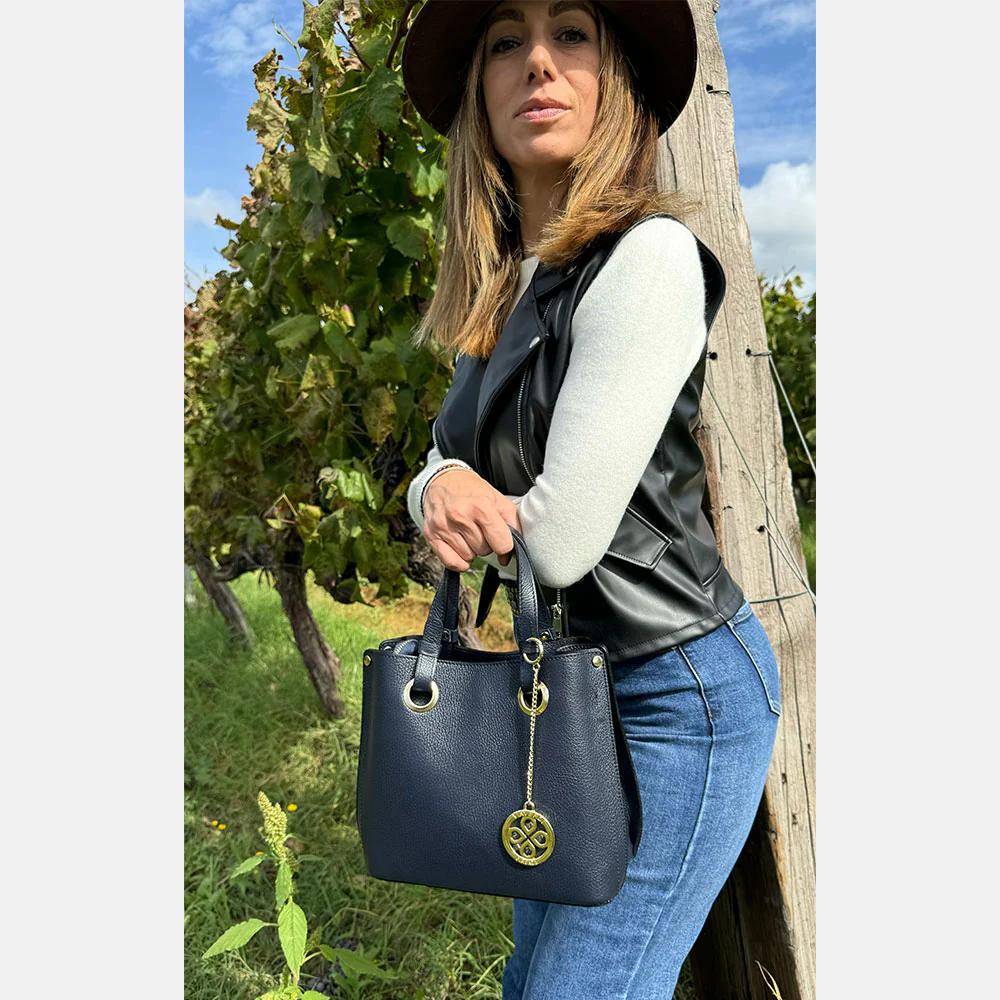 Borsa a Mano VIAVERDI in Pelle Blu Made in Italy - Image 3