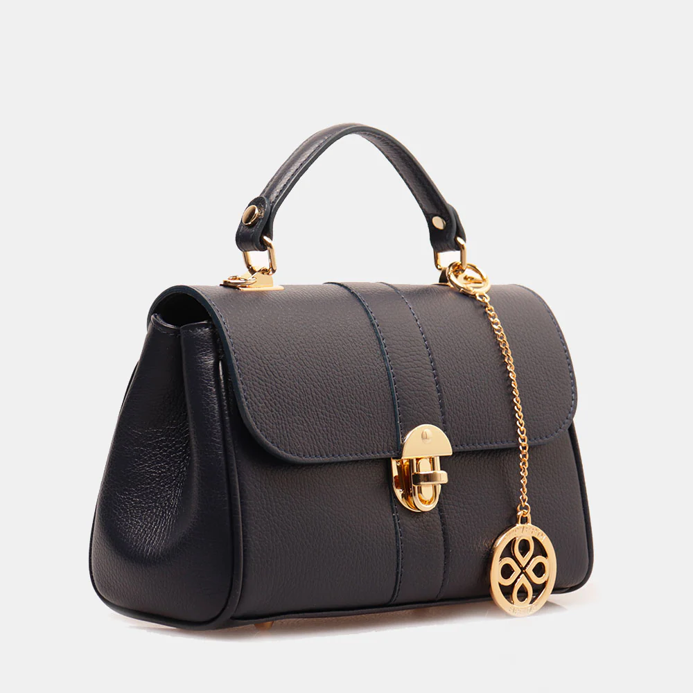 Borsa a Mano VIAVERDI in Pelle Blu Made in Italy linea Montalcino - Image 5