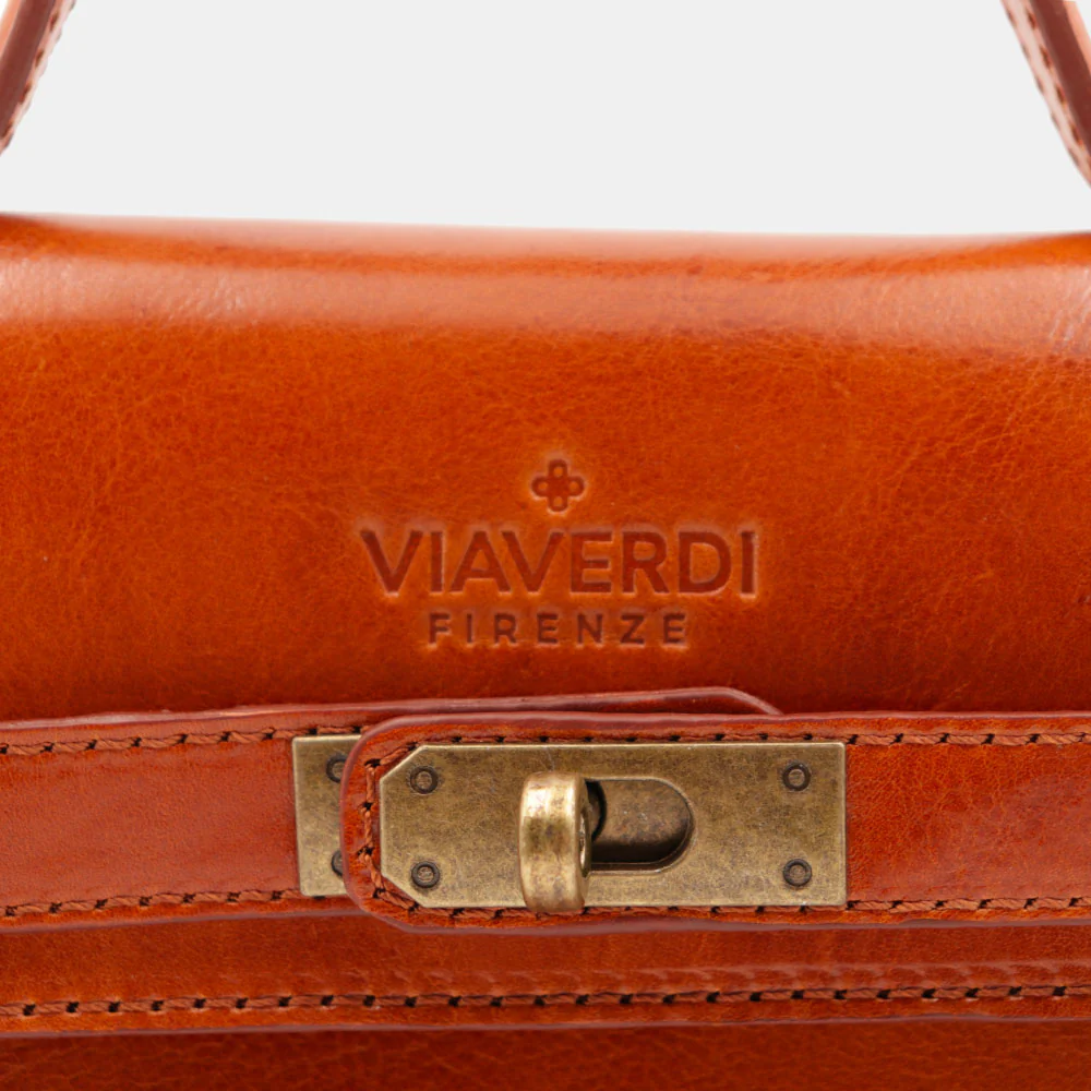 Borsa a Mano VIAVERDI in Pelle color Cuoio Made in Italy linea Firenze - Image 6