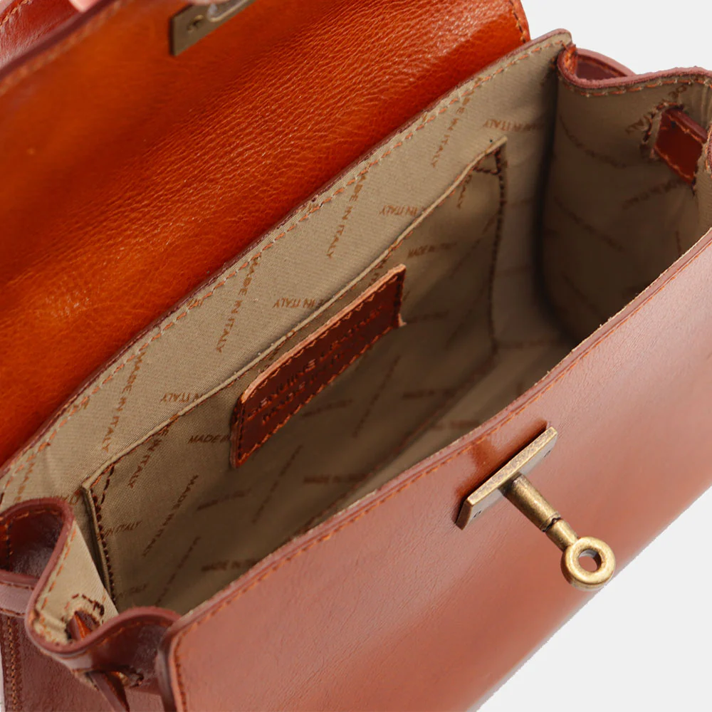 Borsa a Mano VIAVERDI in Pelle color Cuoio Made in Italy linea Firenze - Image 7
