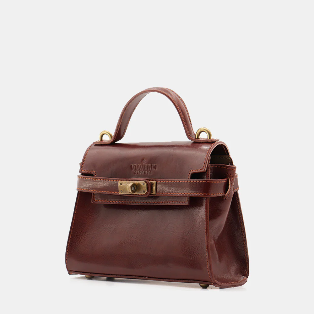 Borsa a Mano VIAVERDI in Pelle Marrone Made in Italy linea Firenze - Image 6