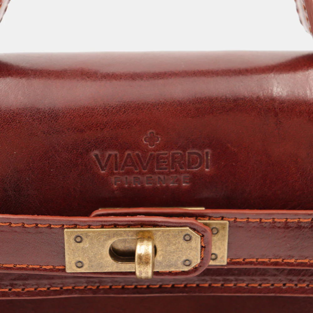 Borsa a Mano VIAVERDI in Pelle Marrone Made in Italy linea Firenze - Image 7