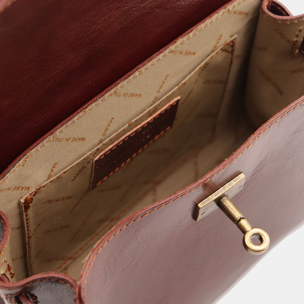 Borsa a Mano VIAVERDI in Pelle Marrone Made in Italy linea Firenze - Image 8