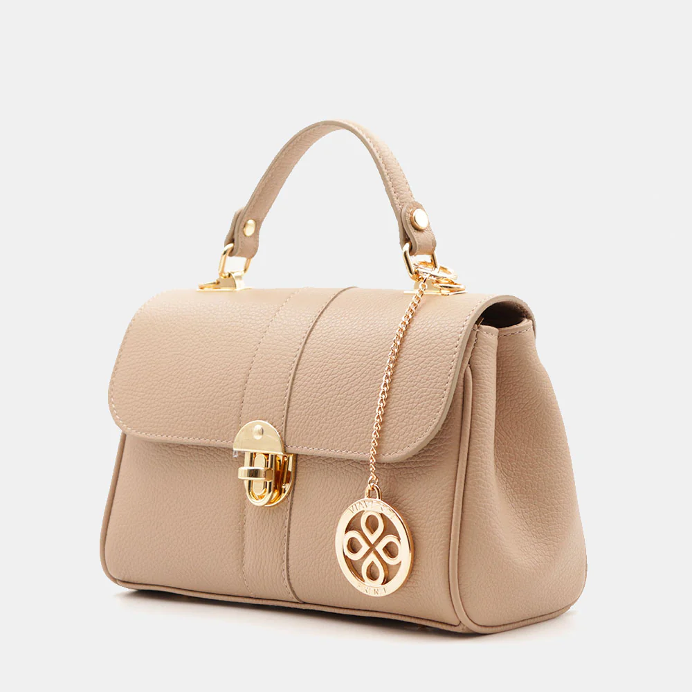 Borsa a Mano VIAVERDI in Pelle Taupe Made in Italy linea Montalcino - Image 3