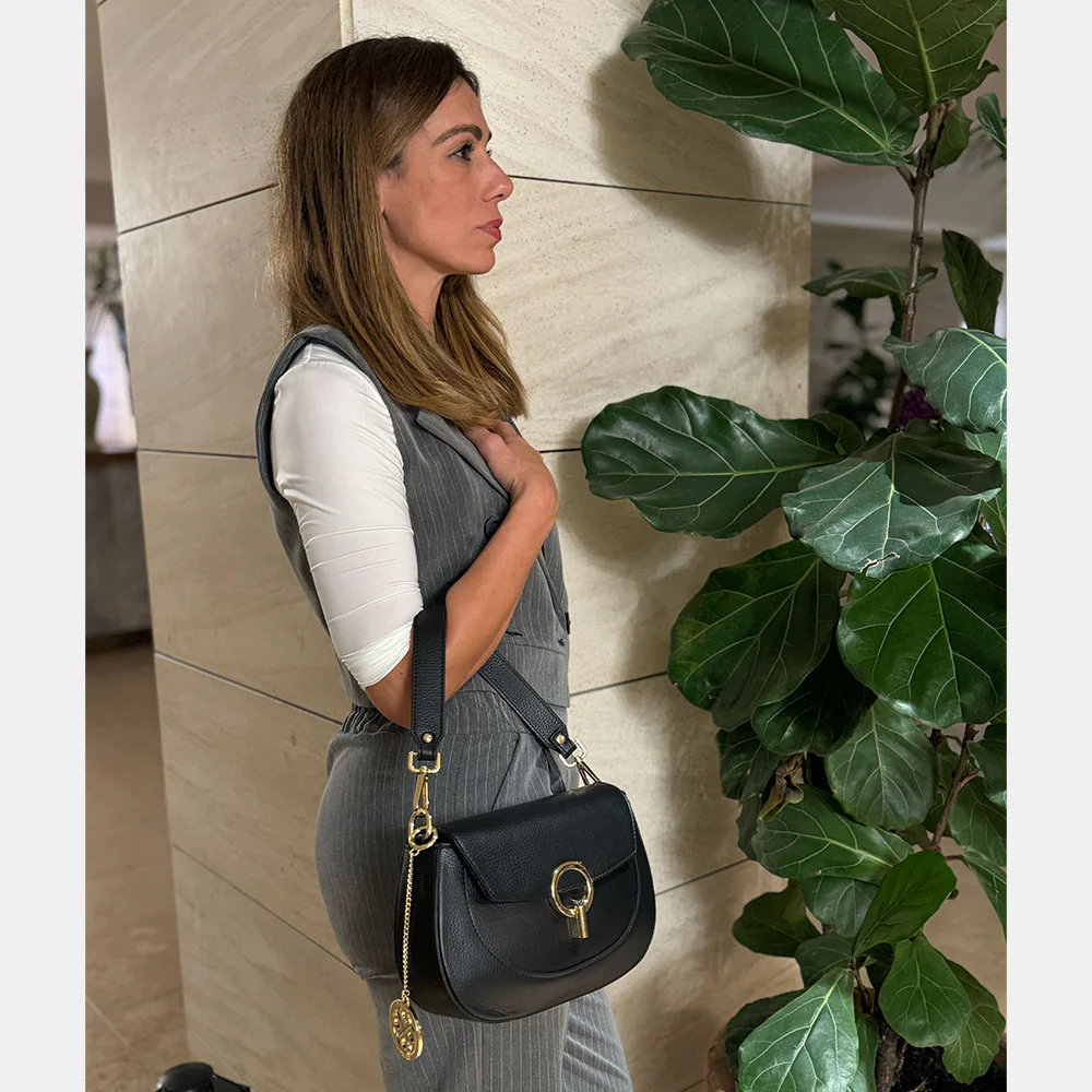 Borsa a Spalla con Tracolla VIAVERDI in Pelle Blu Made in Italy linea Montalcino - Image 3