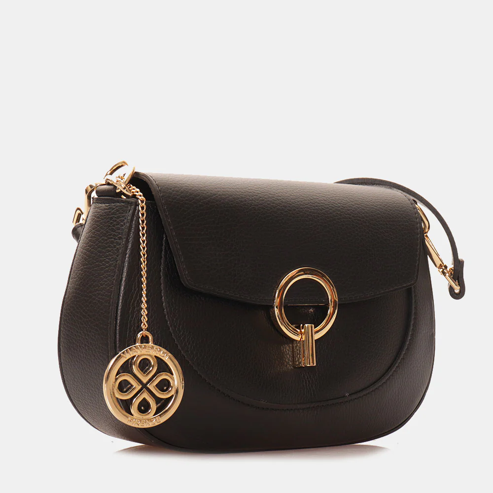 Borsa a Spalla con Tracolla VIAVERDI in Pelle Nera Made in Italy linea Montalcino - Image 5
