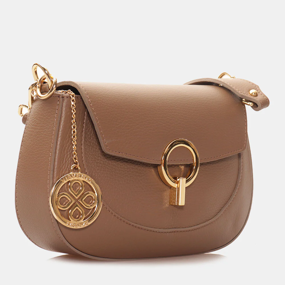 Borsa a Spalla con Tracolla VIAVERDI in Pelle Taupe Made in Italy linea Montalcino - Image 4