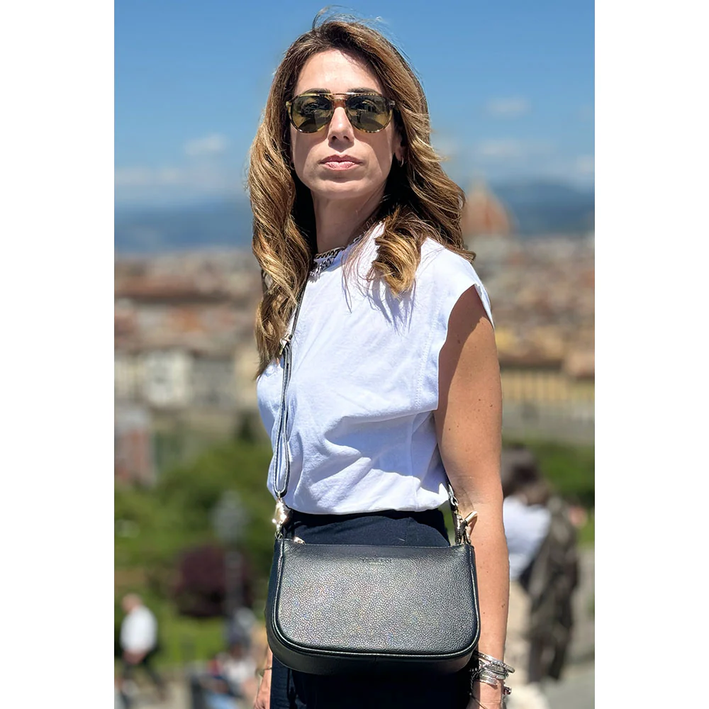 Borsa a Spalla in Pelle Blu con Tracolla VIAVERDI Made in Italy - Image 8