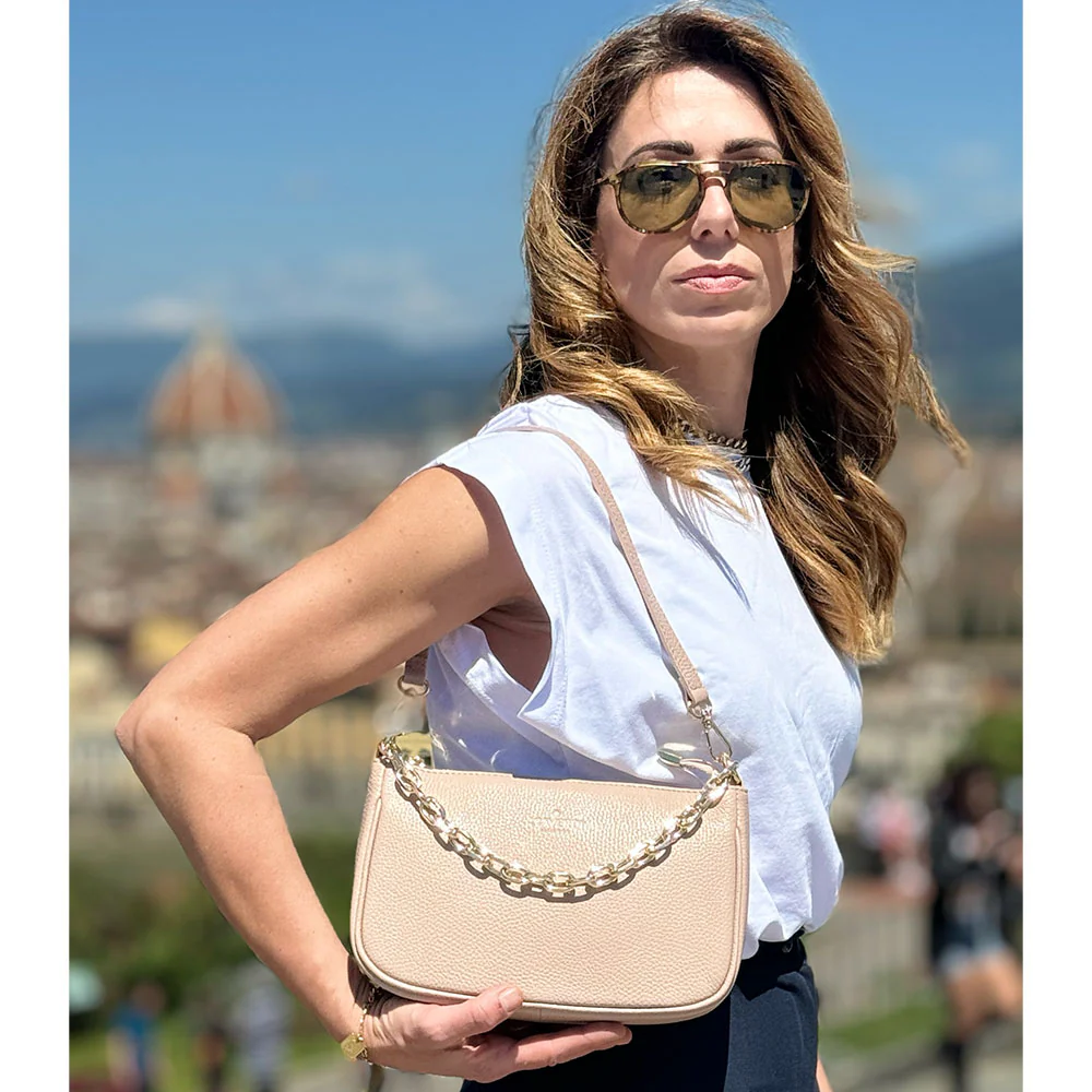Borsa a Spalla in Pelle Fucsia con Tracolla VIAVERDI Made in Italy - Image 7