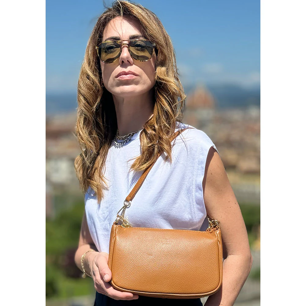 Borsa a Spalla in Pelle Marrone con Tracolla VIAVERDI Made in Italy - Image 4