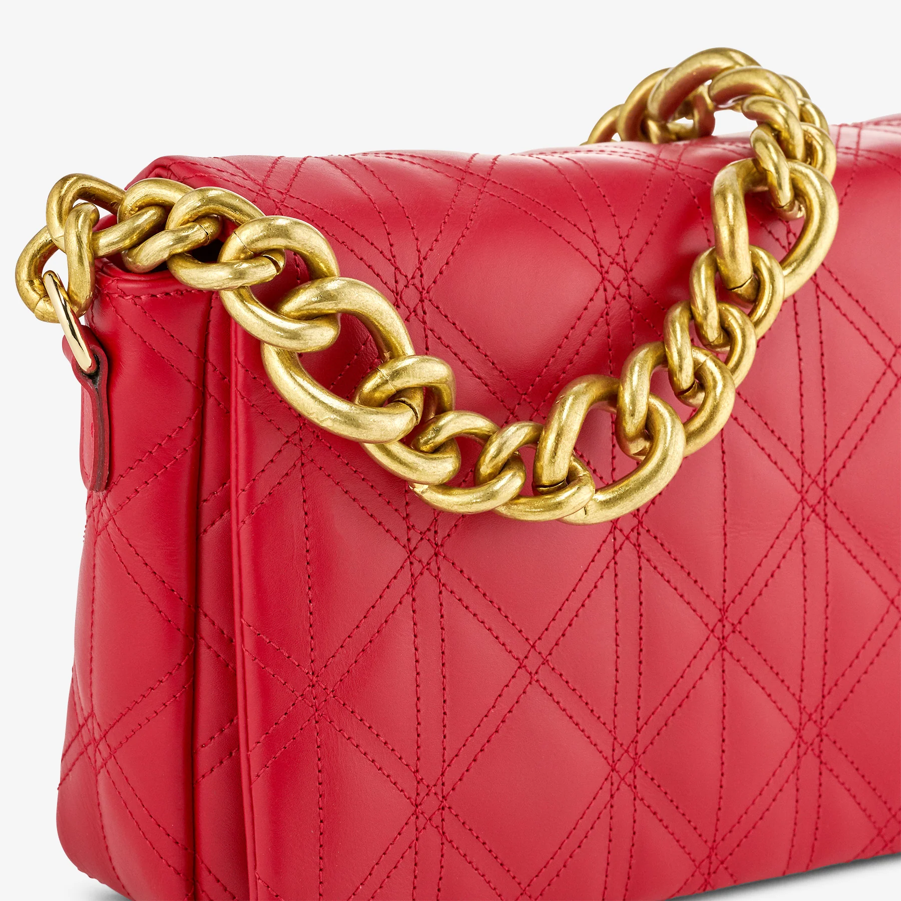 Borsa a Spalla in Pelle Matelassé Rossa con Catena VIA VERDI Made in Italy - Image 3