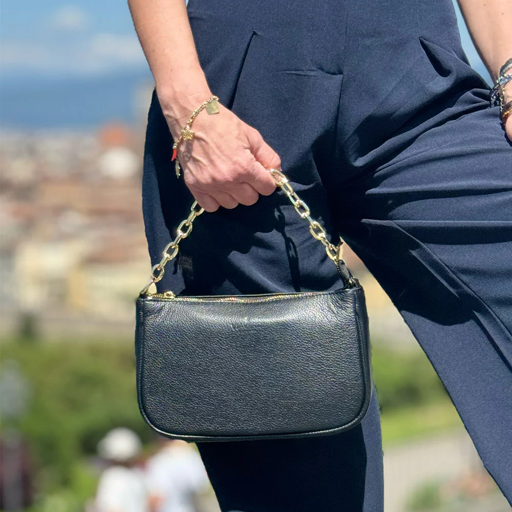 Borsa a Spalla in Pelle Nera con Tracolla VIAVERDI Made in Italy - Image 9