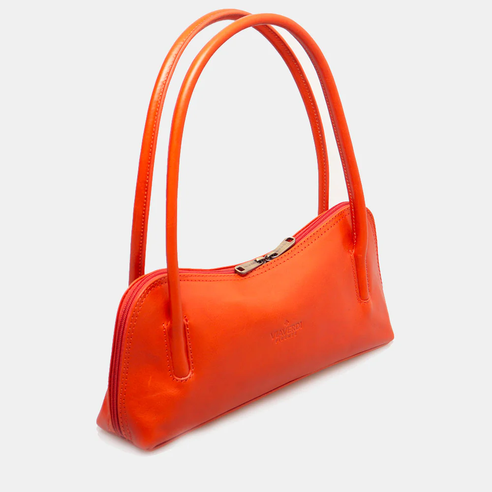 Borsa a Spalla VIAVERDI in Pelle Arancio Made in Italy linea Firenze - Image 4