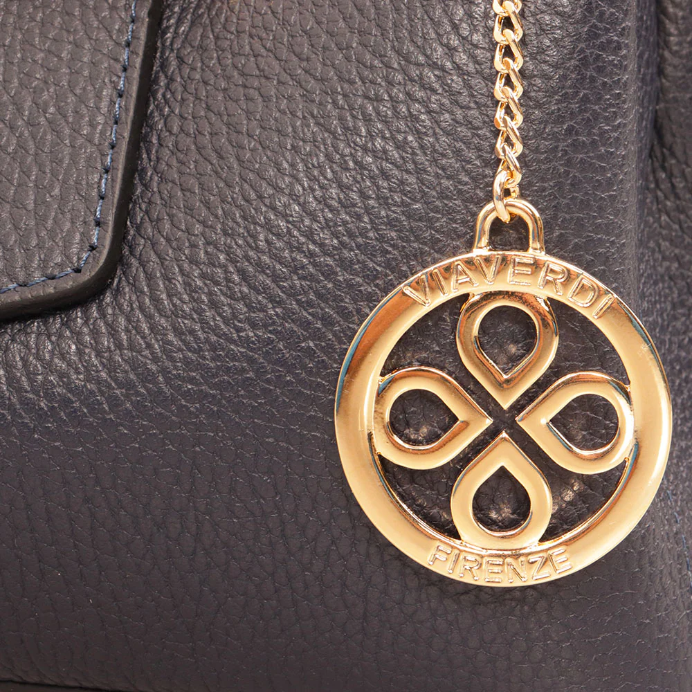 Borsa a Spalla VIAVERDI in Pelle Blu Made in Italy linea - Image 4