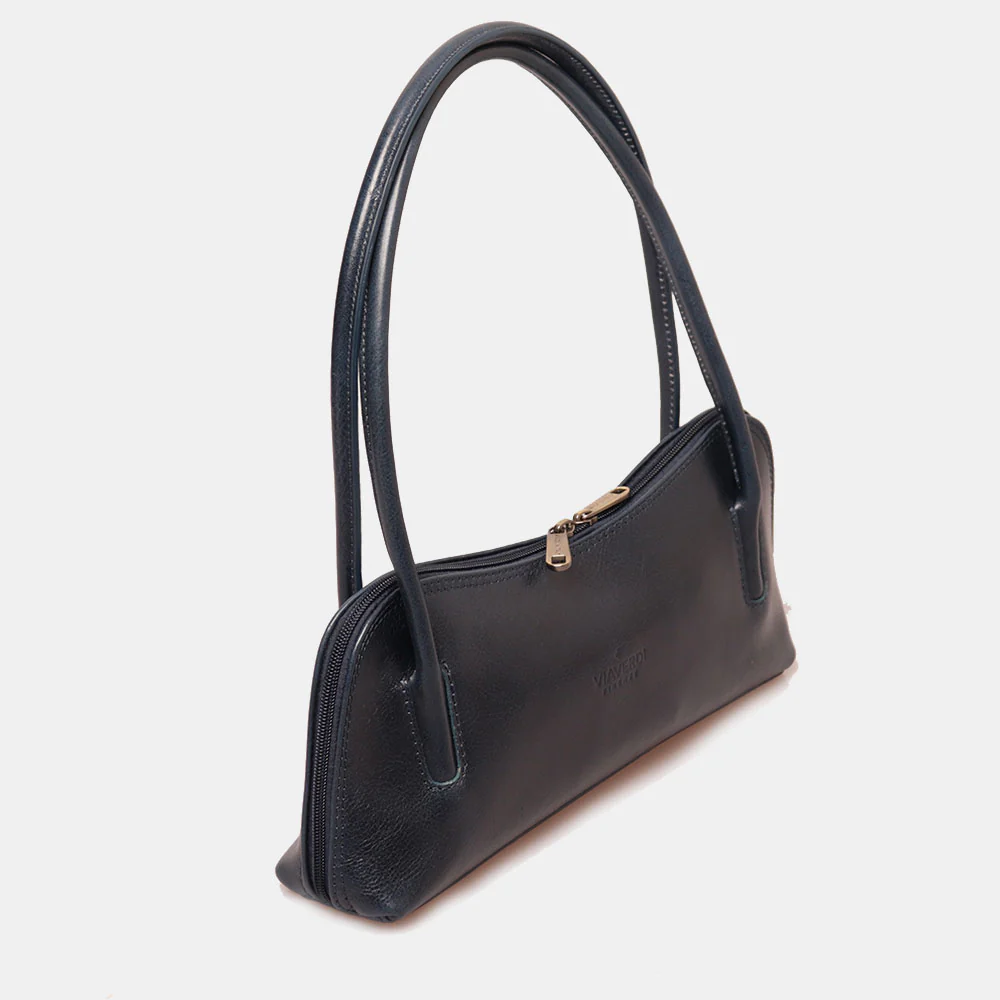 Borsa a Spalla VIAVERDI in Pelle Blu Made in Italy linea Firenze - Image 4