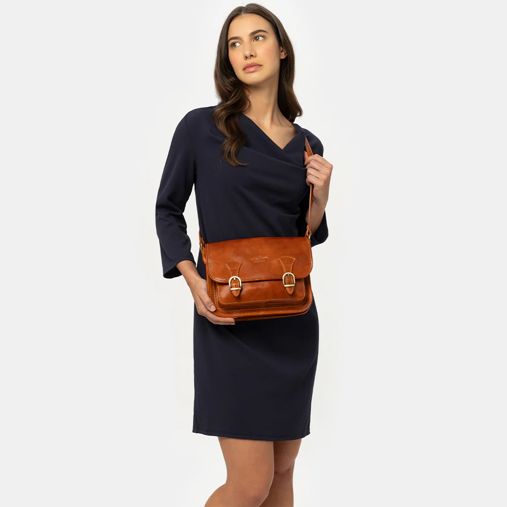 Borsa a tracolla VIAVERDI in Pelle Marrone Made in Italy linea Firenze - Image 3