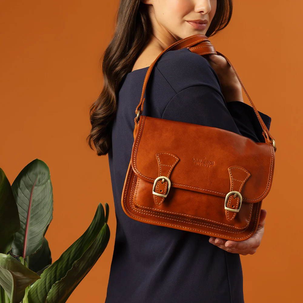 Borsa a Tracolla VIAVERDI in Pelle color color Cuoio Made in Italy linea Firenze - Image 3