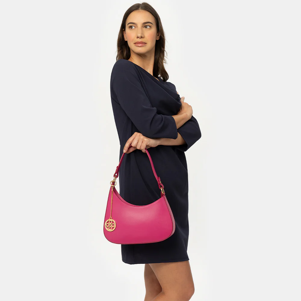 Borsa a Spalla VIAVERDI in Pelle Fucsia Made in Italy linea Certaldo - Image 4