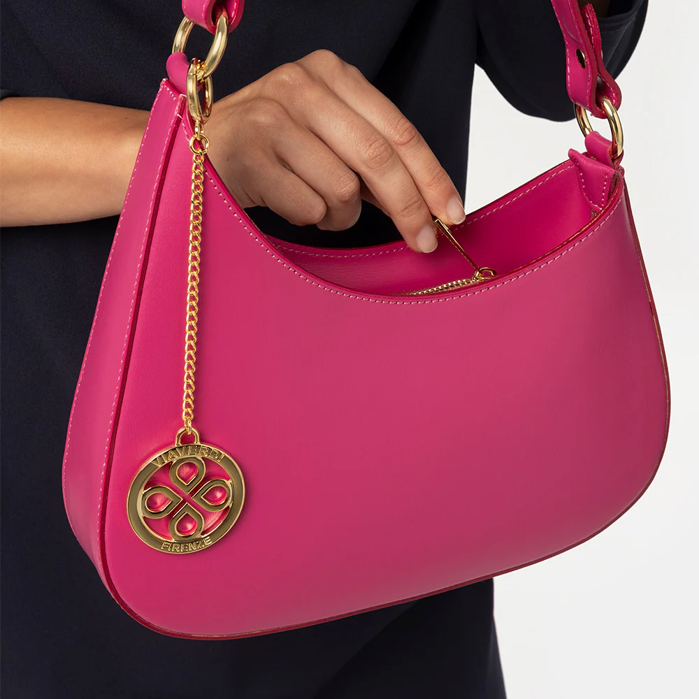Borsa a Spalla VIAVERDI in Pelle Fucsia Made in Italy linea Certaldo - Image 7