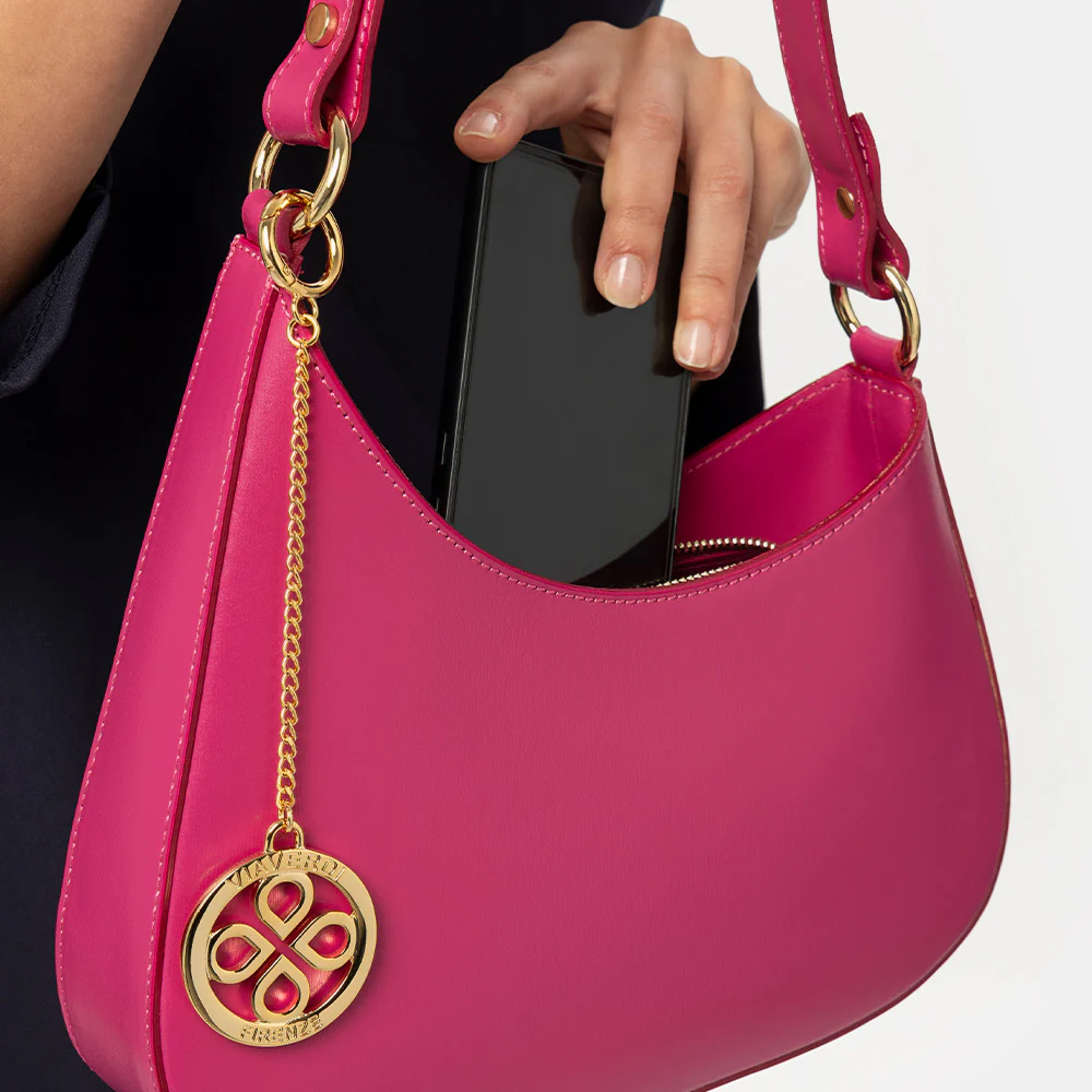 Borsa a Spalla VIAVERDI in Pelle Fucsia Made in Italy linea Certaldo - Image 8