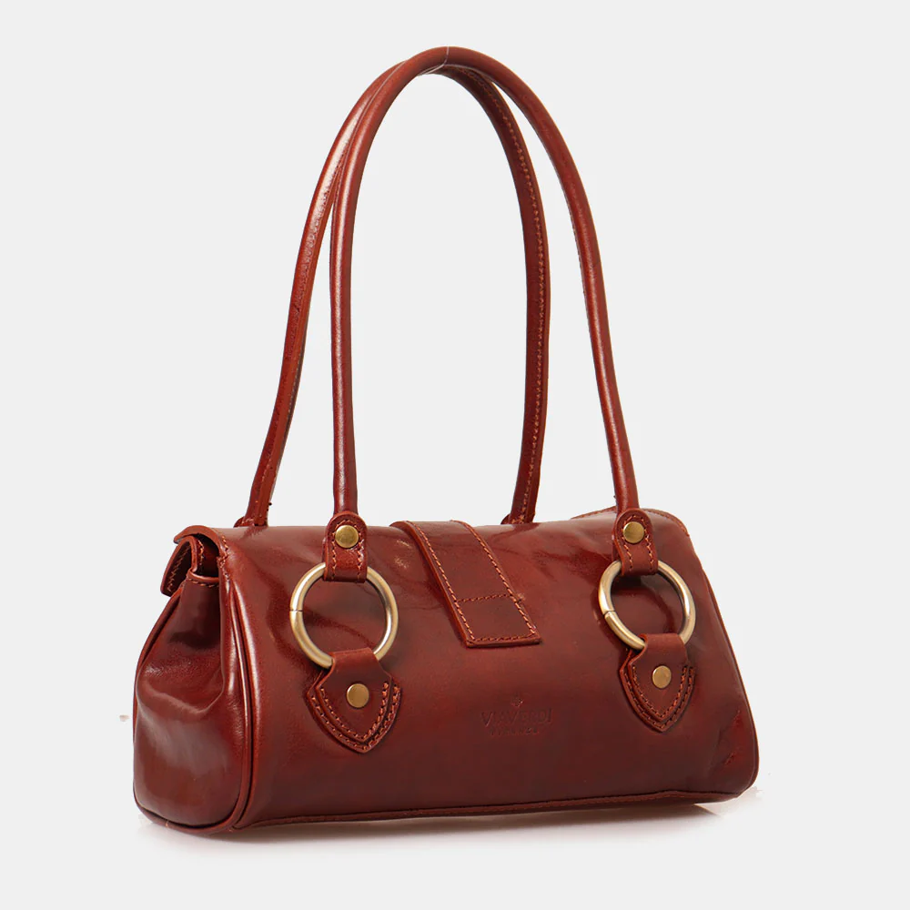 Borsa a Spalla VIAVERDI in Pelle Marrone Made in Italy linea Firenze - Image 4