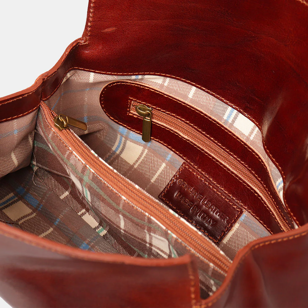 Borsa a Spalla VIAVERDI in Pelle Marrone Made in Italy linea Firenze - Image 7