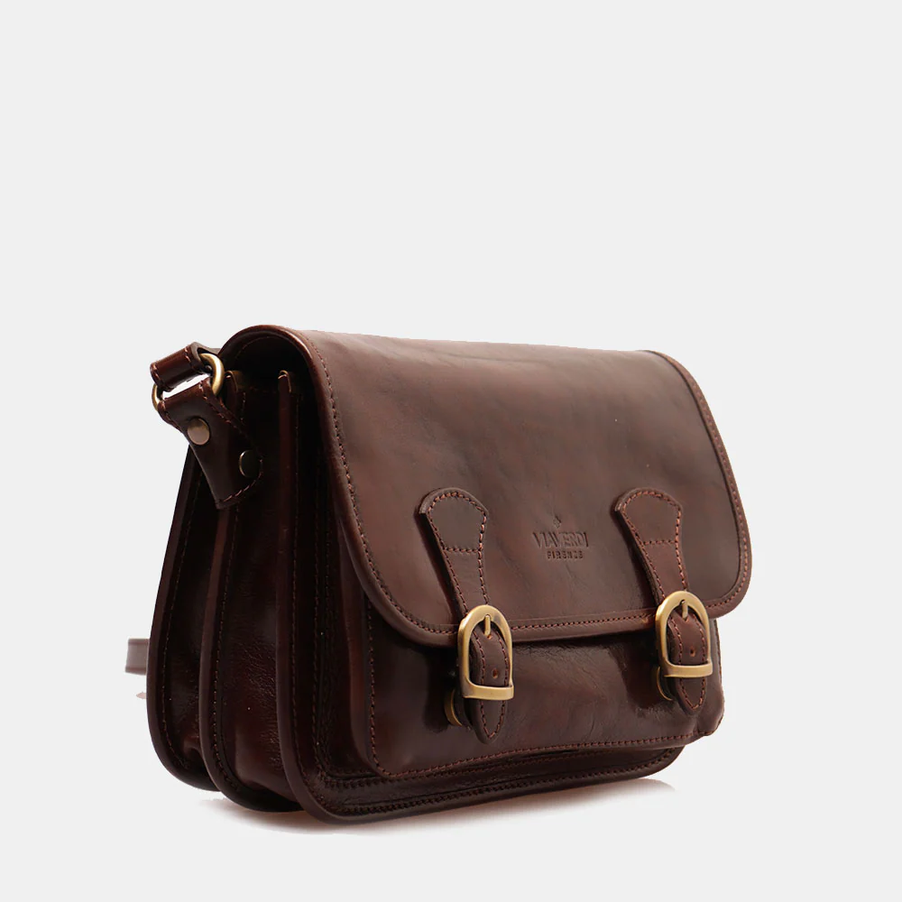 Borsa a tracolla VIAVERDI in Pelle Marrone Made in Italy linea Firenze - Image 4
