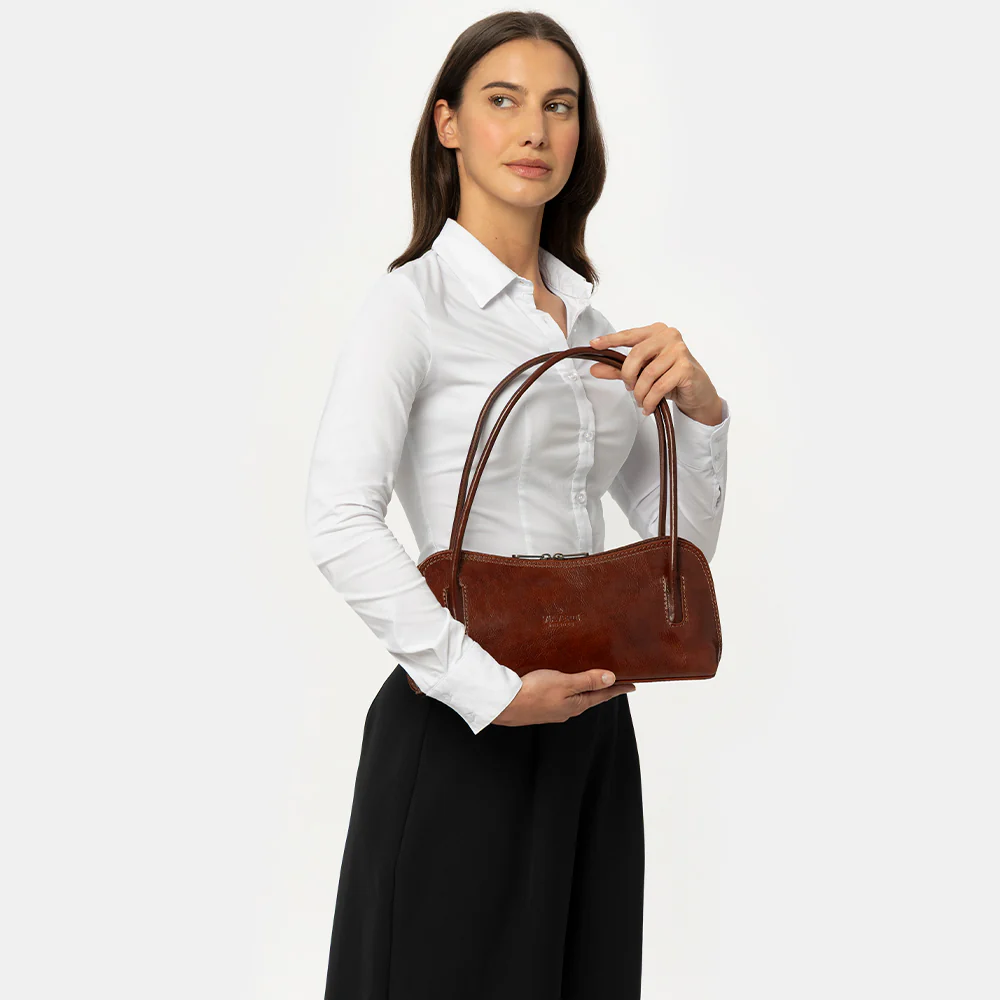 Borsa a Spalla VIAVERDI in Pelle Marrone Testa di Moro Made in Italy linea Firenze - Image 3
